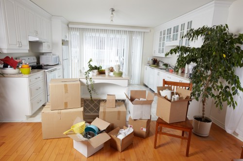 Packed household boxes ready for local removals