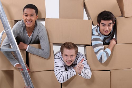 Domestic moving boxes and furniture ready for transport