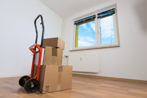 Prepared boxes and household items ready for van transport in House