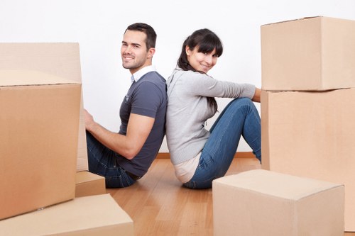 Preparation checklist scene for a house removal with boxes and moving supplies