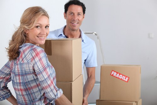 Packed office items and moving supplies ready for relocation