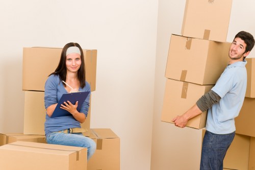 Boxes and household furniture arranged for a house relocation